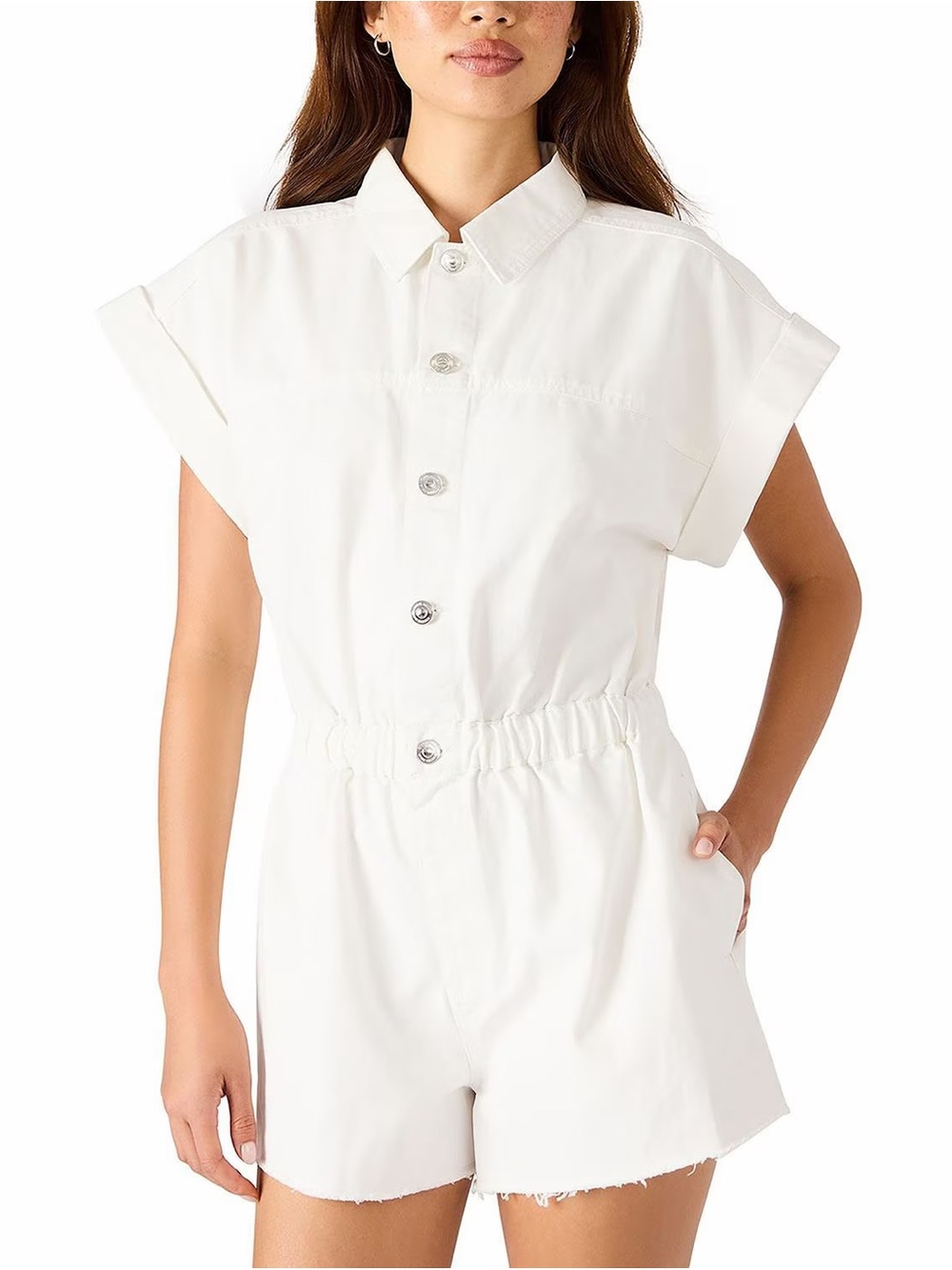 Steve Madden White Short Sleeve Utility Romper - Women's Jumpsuit
